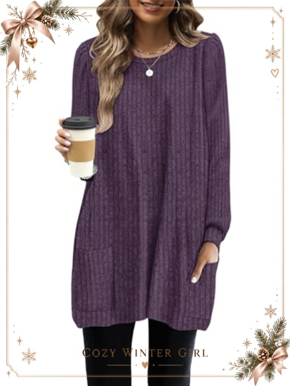 Womens Long Sleeve Tunic Sweater Top W Pockets Loose Fit Pullover Shirt Dress